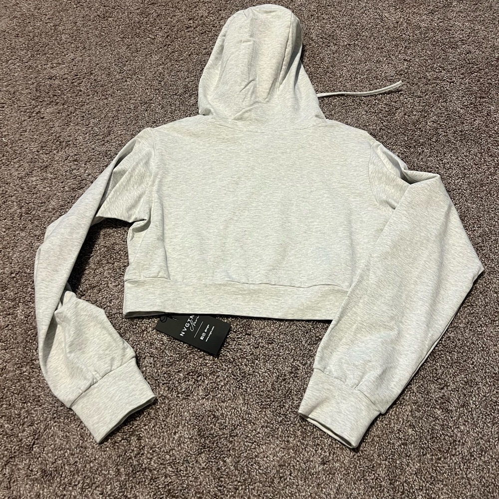 NWT NVGTN Light Gray Cropped Hoodie - Picture 2 of 4